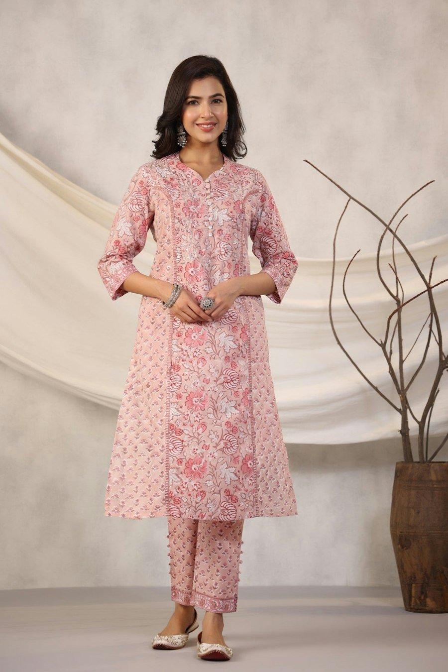 Pink floral kurti set