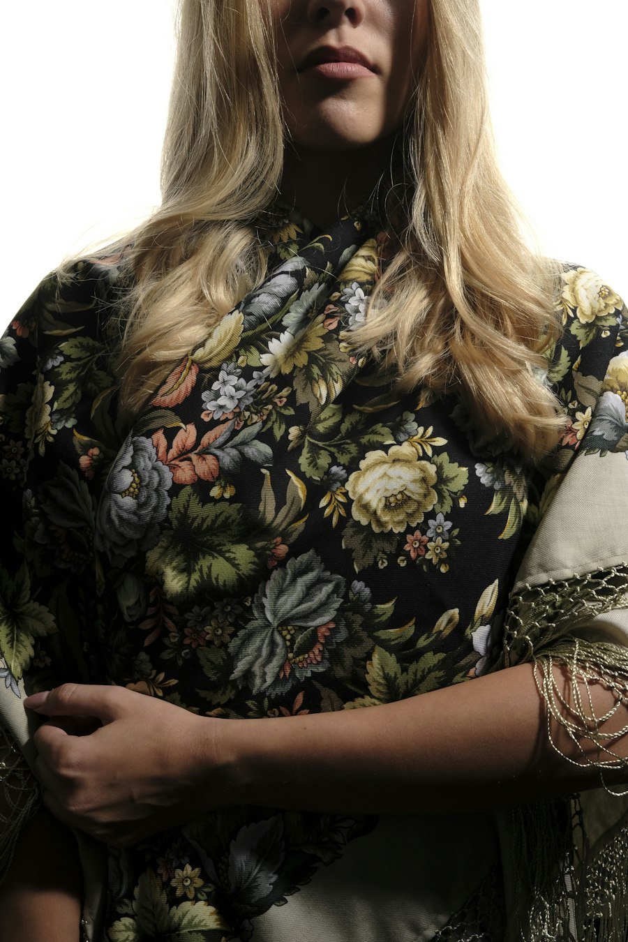 Floral shawl with fringe